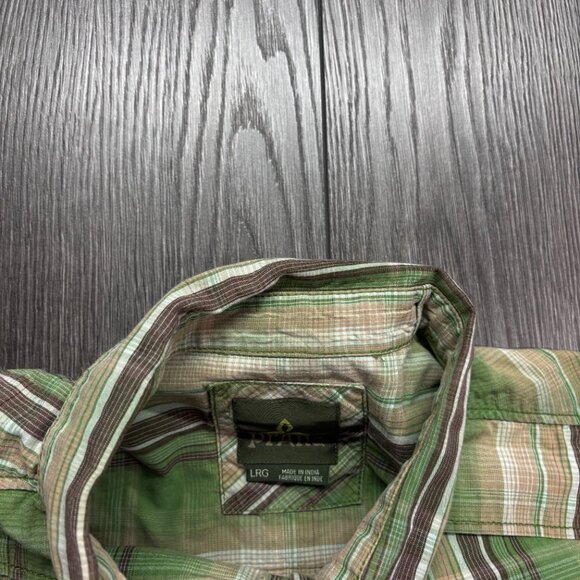 Prana Plaid Pearl Snap Green Button Shirt Large - Picture 5 of 9